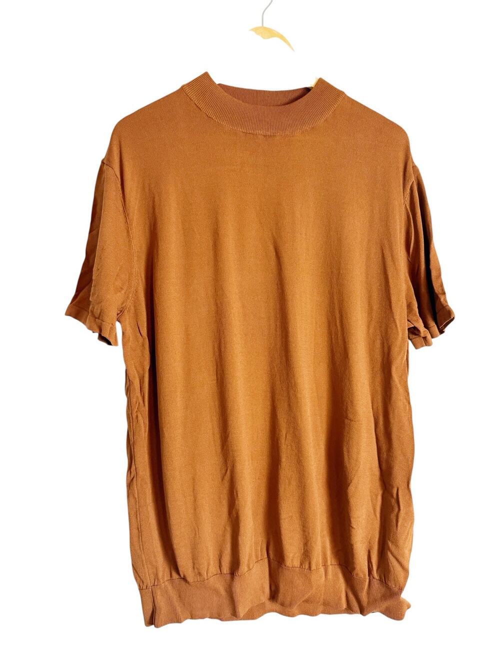 Paul Jones Solid Rust Mock Neck Knit Pullover Short Sleeve Sweater Men’s 2XL